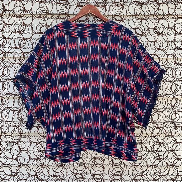 Taylor & Sage chevron southwestern slinky kimono LARGE blue orange white - Picture 6 of 6